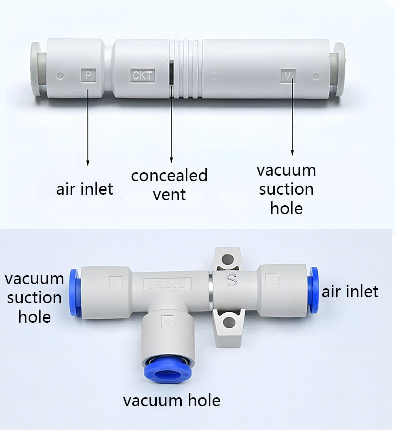 High suction Pipe type ZU05S white tubular vacuum ejector pneumatic vacuum generator manufacture