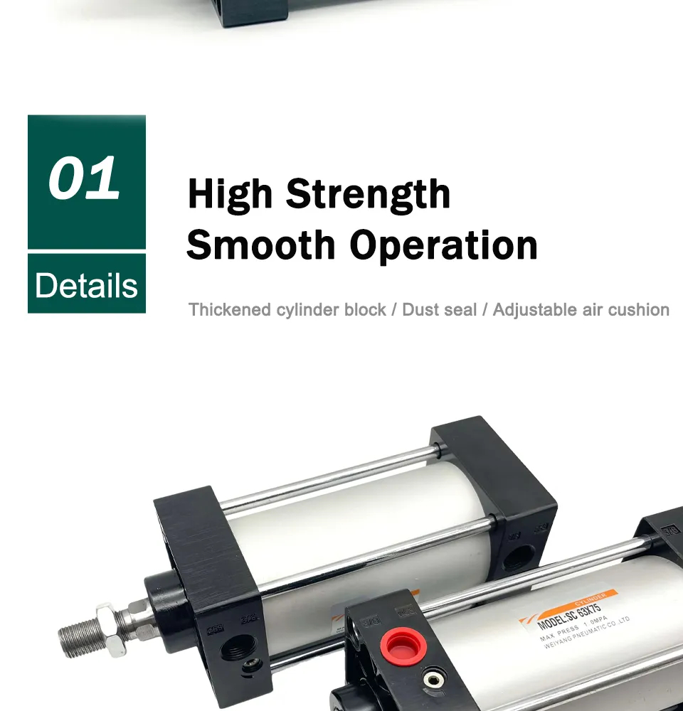 SC series And Sc-eu Series Pneumatic Air Cylinder Double Acting Type Aluminum Seal Kits Piston Cylinder With Magnet details