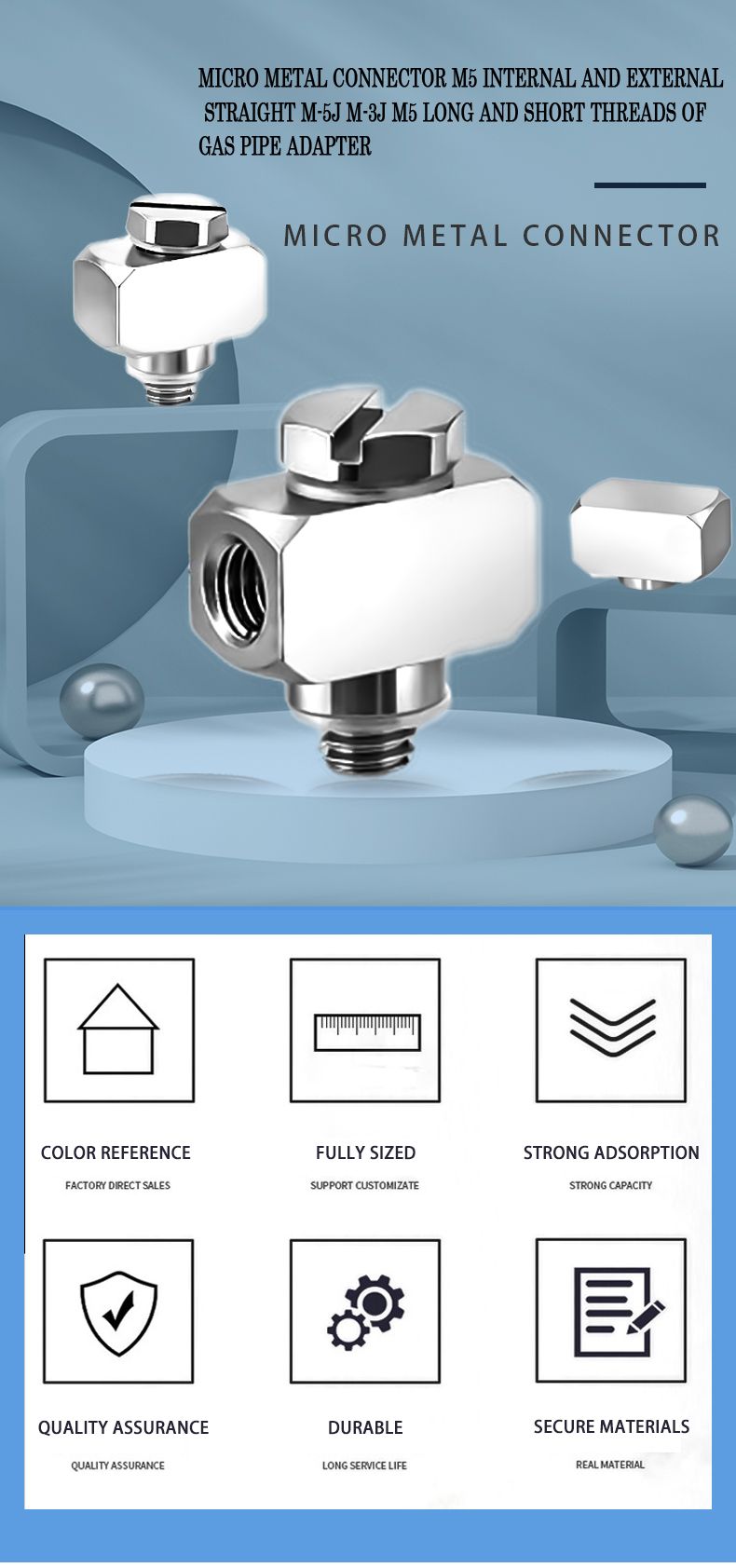 Micro metal connector internal and external straight through M-5J M-3J M5  pneumatic fitting connector push to connect fitting factory