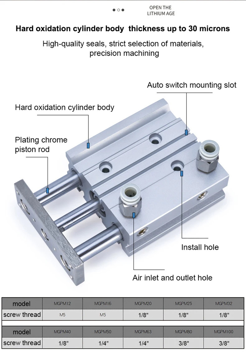 Mgpm-z Heavy Duty Guide Rods Compact Cylinder pneumatic cylinder double acting manufacture