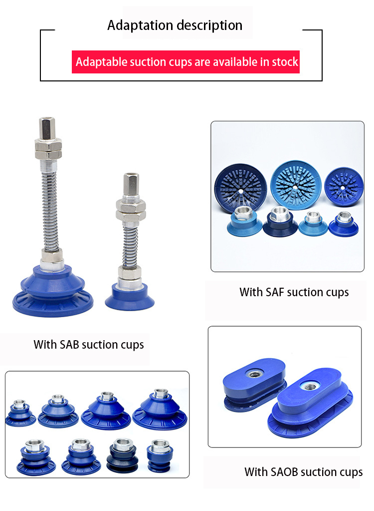 Industrial vacuum sucker l176-g3/8-m18 vacuum sucker stroke with SAB saf buffer support hardware 25/55/75/100 details