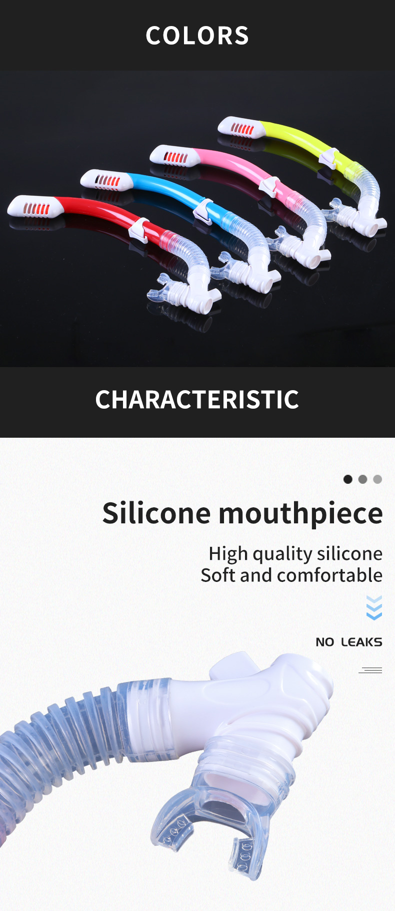 New Arrival Sport Training Underwater Swimming Safety Silicone PVC Mouthpiece Available Dry Diving Snorkel For Kids manufacture