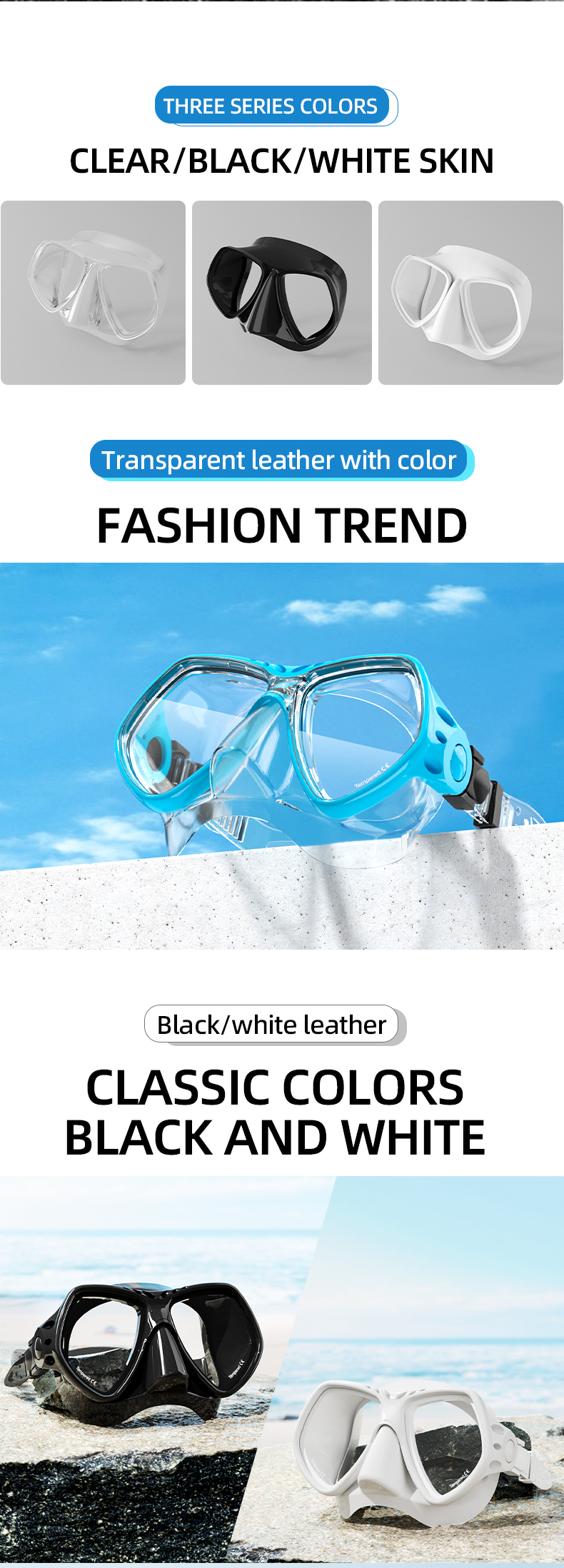 Custom Hot Sale Colorful single lens Diving Mask freediving low volume Tempered Glass Scuba Mask for Diving details