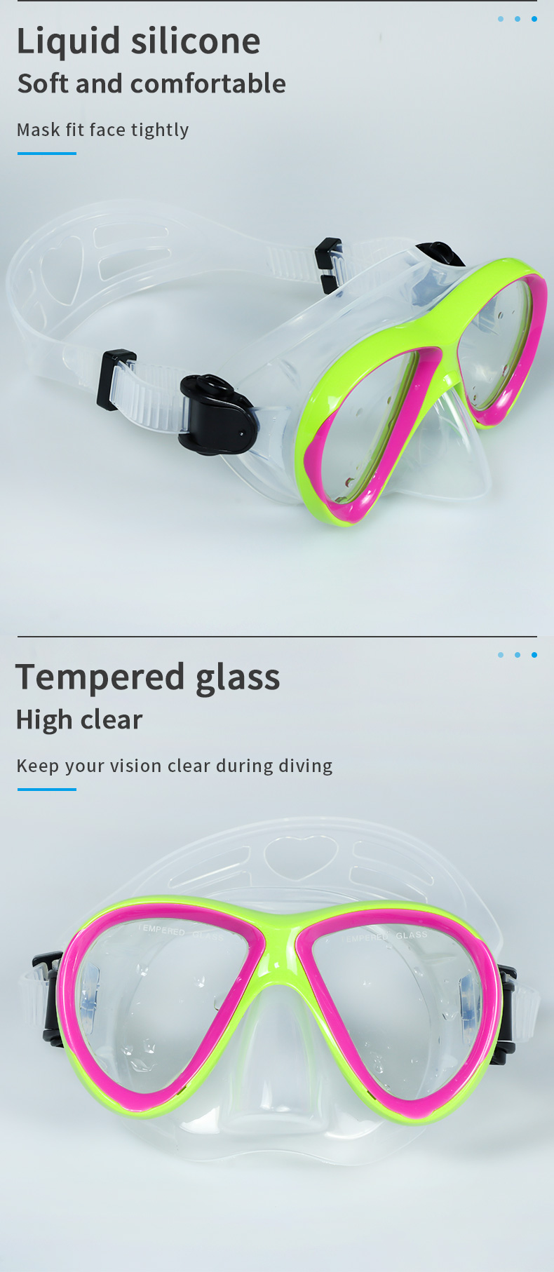 Factory Popular Tempered Glass Lens Free Dive Kids Diving Mask details