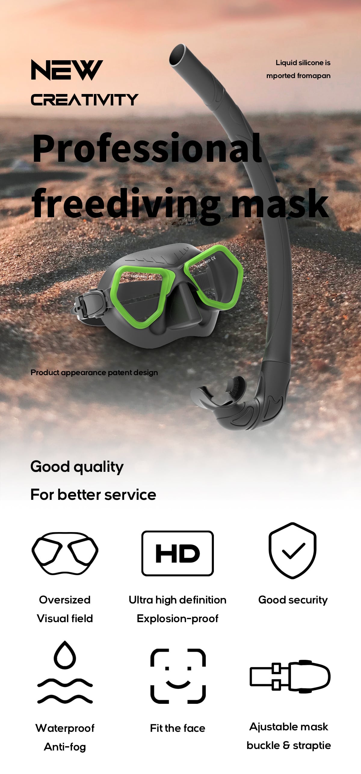 Anti-fog Toughened Glass Free Diving Mask Snorkel Set manufacture