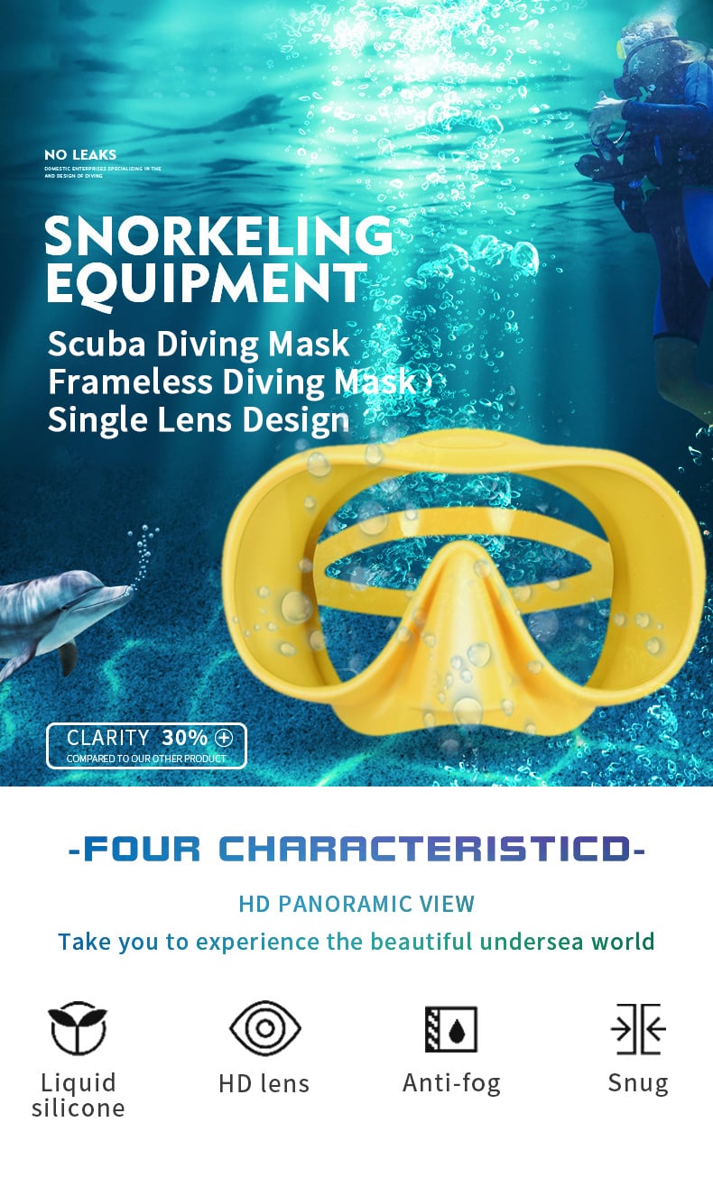 Diving equipment Frameless safe glass low volume snorkel mask oval water spearfishing scuba diving mask supplier