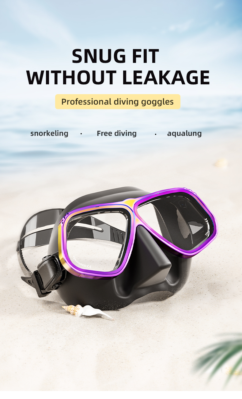 Low Volume Black and Transparent Silicone Free diving Mask details