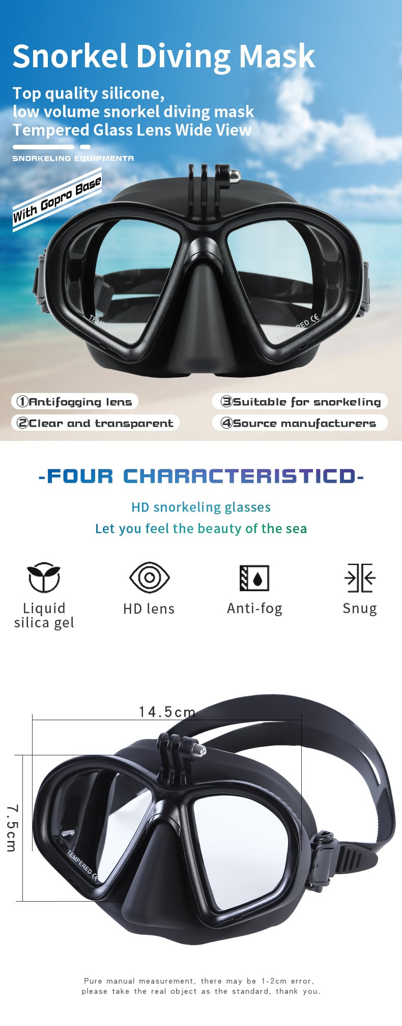 Scuba Freediving Mask with Hands Free Camera Mount details