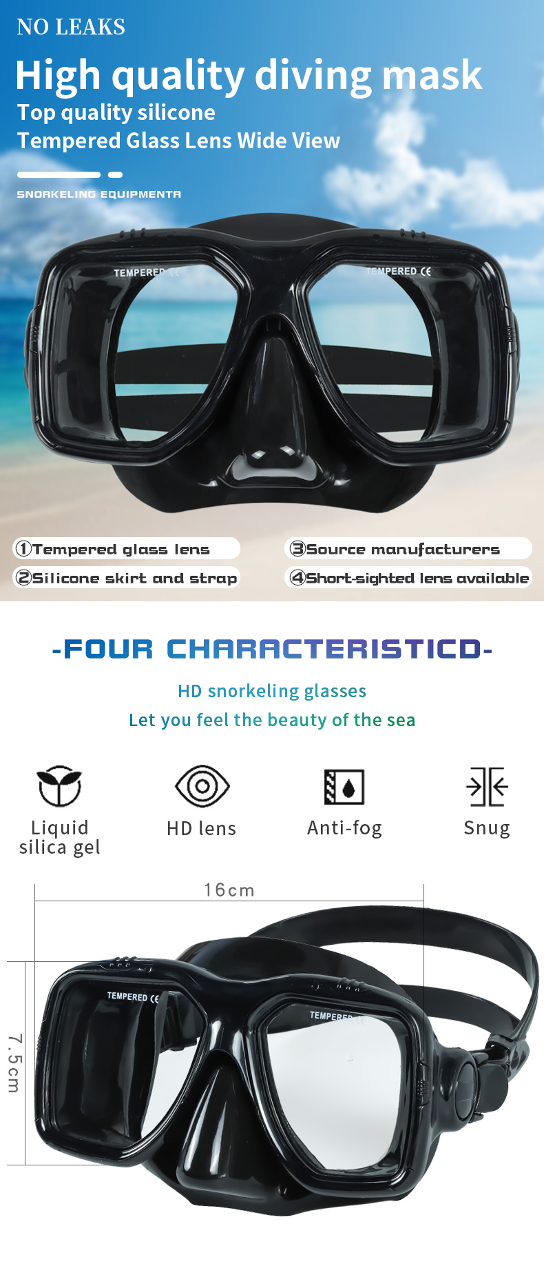 High Quality Snorkel Mask Origin Tempered Glass Diving Mask Swimming Sports Training  Spearfishing Diving Mask factory