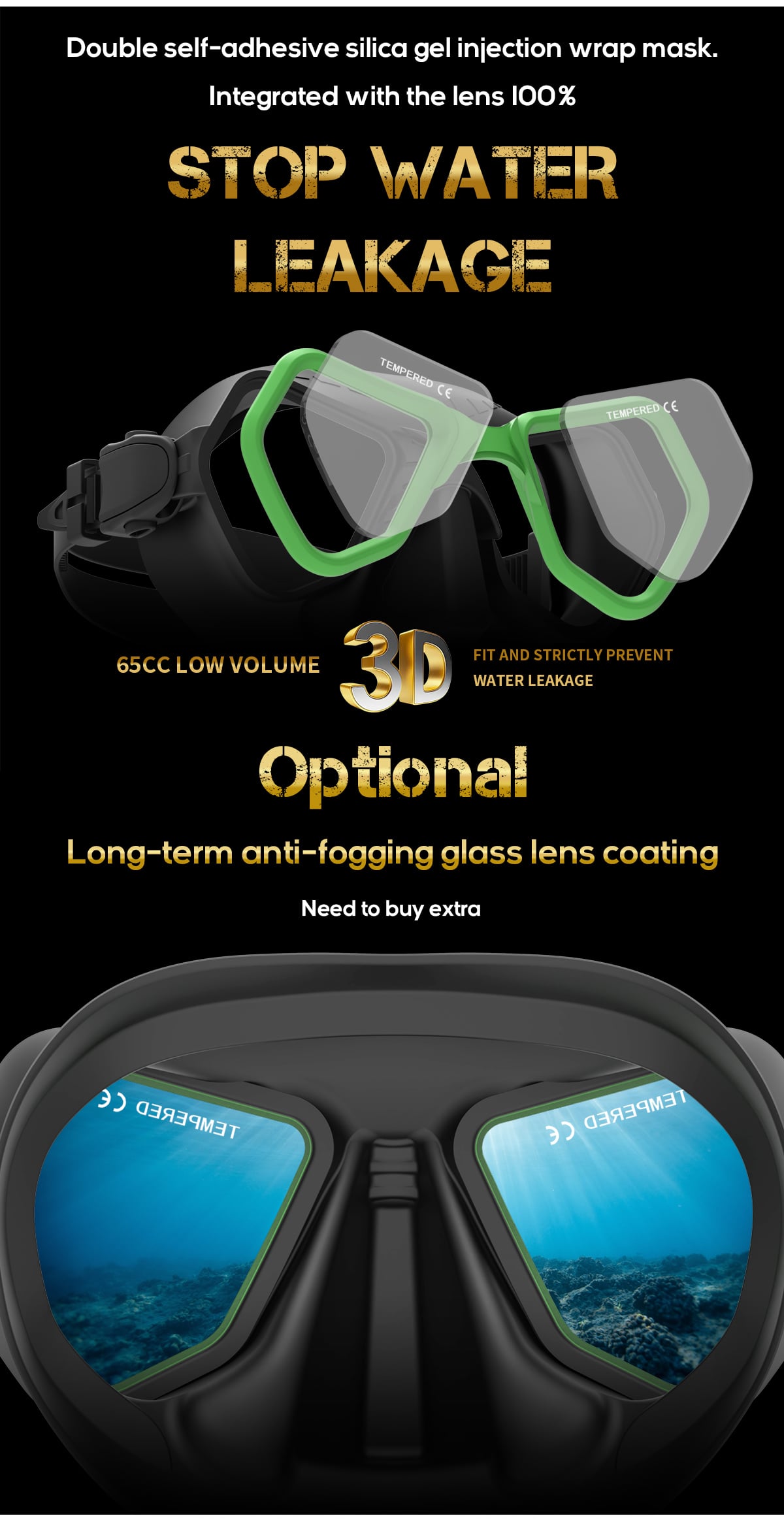 Anti-fog Toughened Glass Free Diving Mask Snorkel Set manufacture