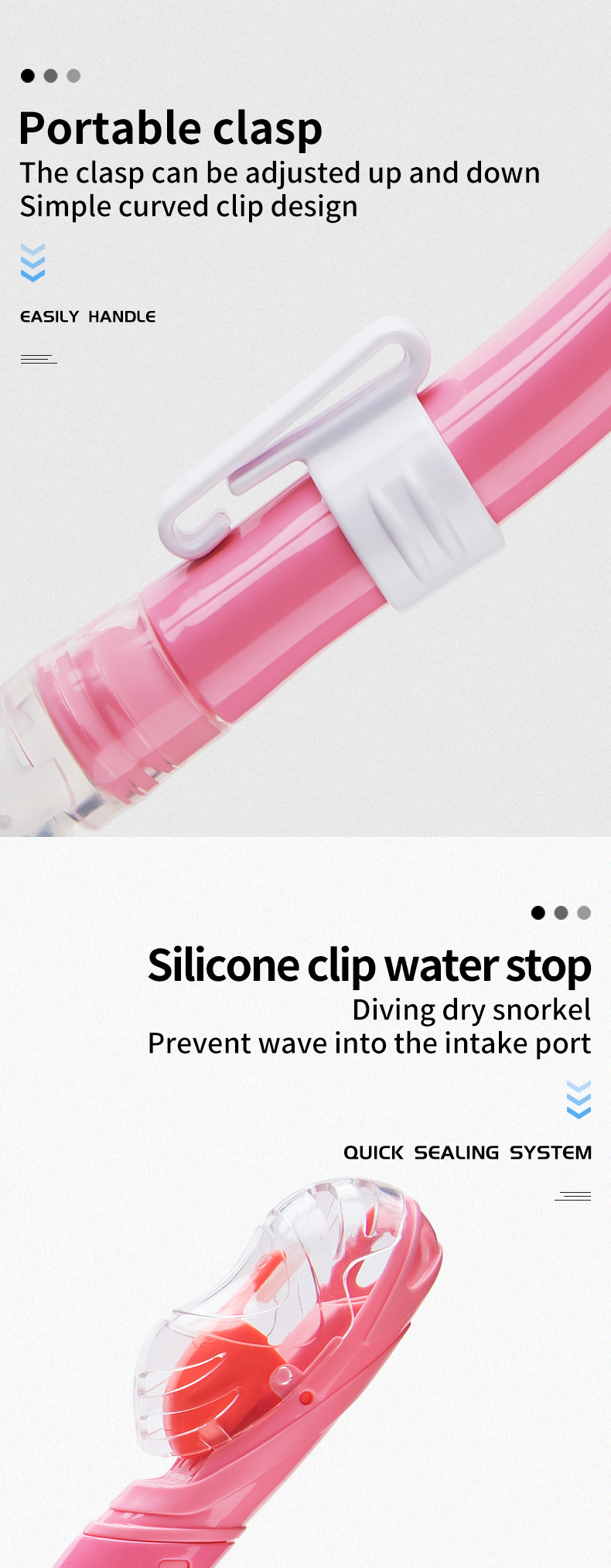 Professional Design Corrugated Hose Silicone Mouthpiece Portable Clasp Breathing Tube Free Diving Scuba Full Dry Diving Snorkel factory