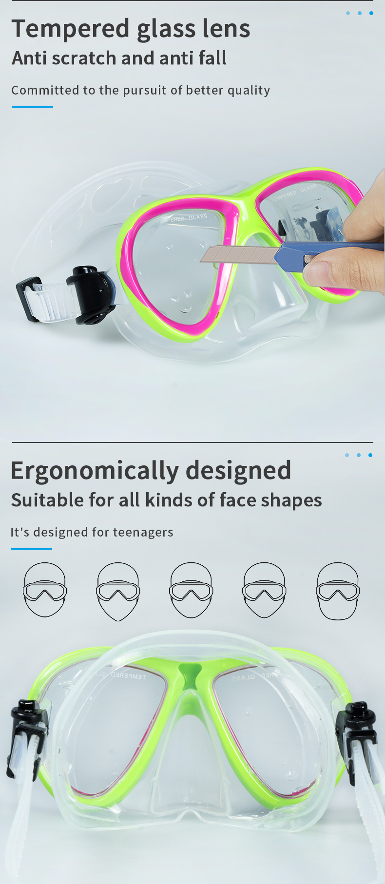 Factory Popular Tempered Glass Lens Free Dive Kids Diving Mask supplier