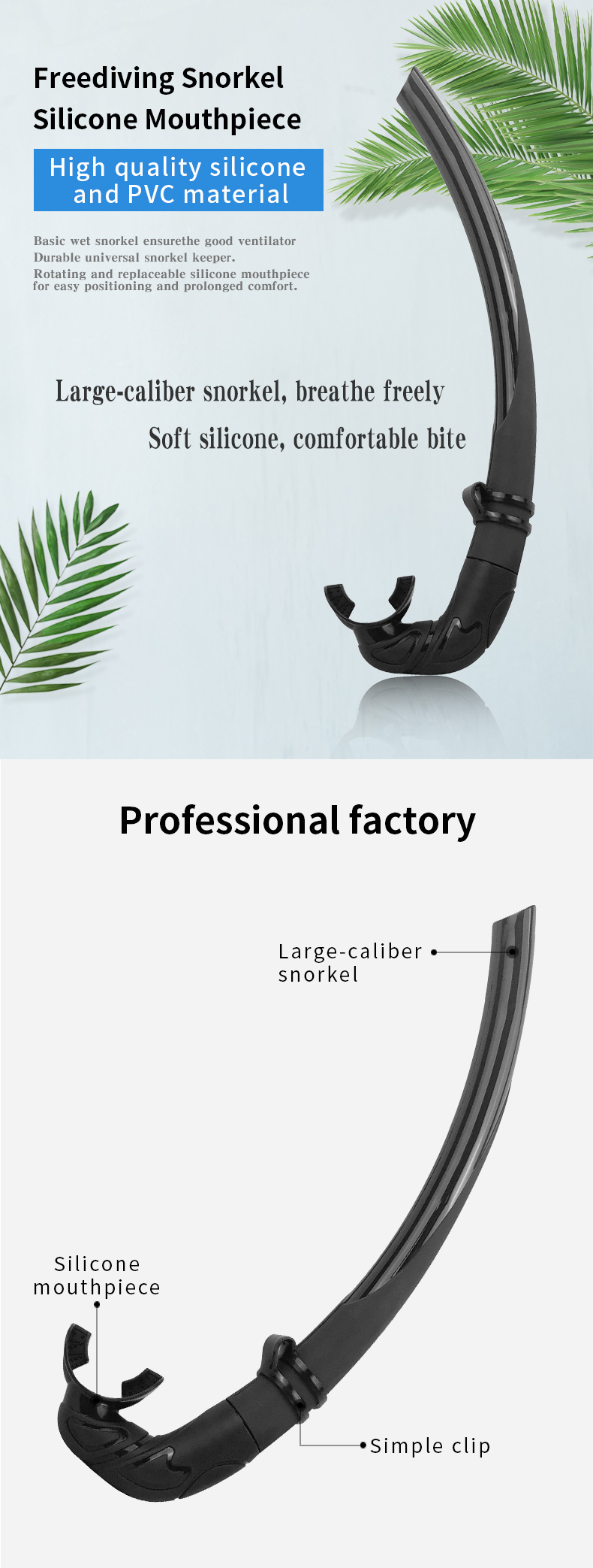 Semi Wet Flexible Rigid TPU Tube Soft Silicone Mouthpiece Diving Snorkel for Spearfishing and Frontal Snorkel Tube manufacture