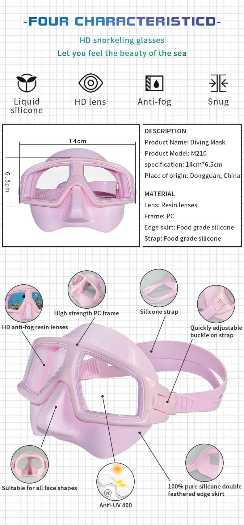 2023 Best Selling Product Silicone PC Material UV Resistant Anti-fog Transparent Freediving Diving Mask details