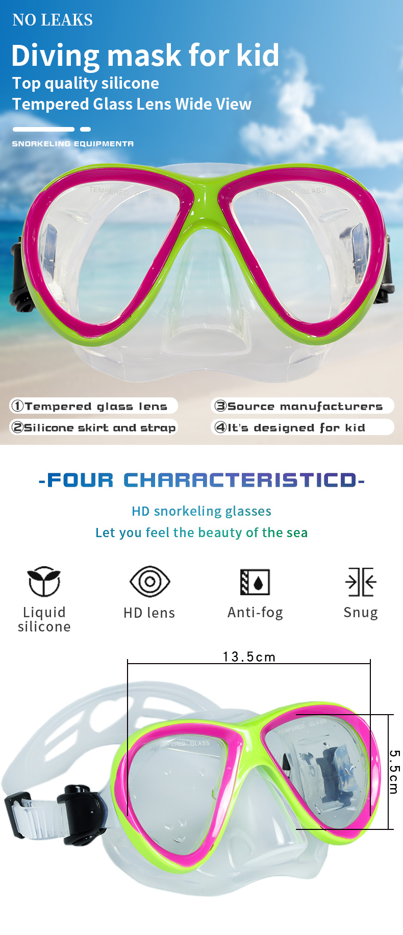 Factory Popular Tempered Glass Lens Free Dive Kids Diving Mask supplier