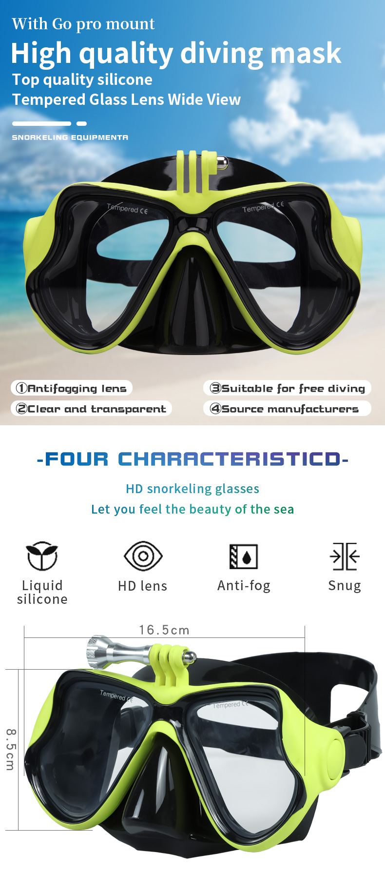Silicone Diving Mask with Go Pro Camera Mount details
