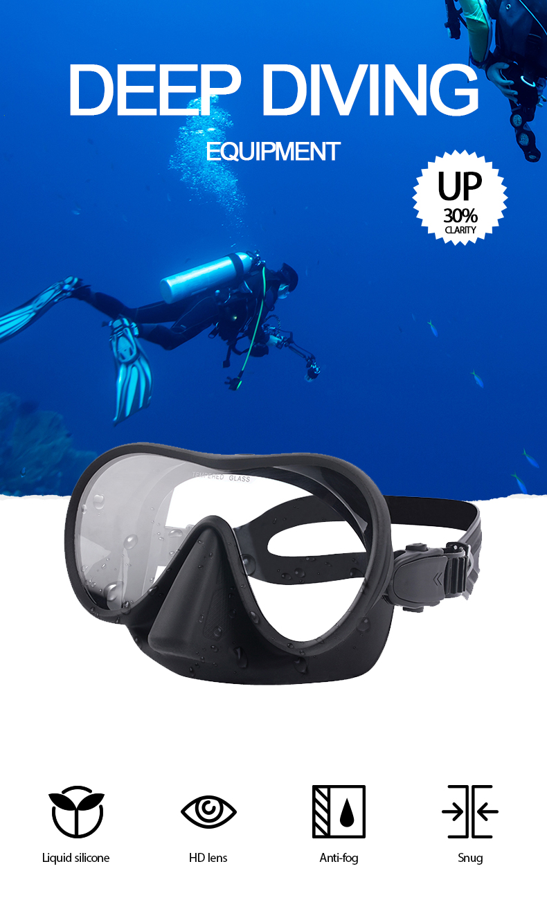New all-inclusive silicone diving goggles solid color single-sided diving mask free diving mask details