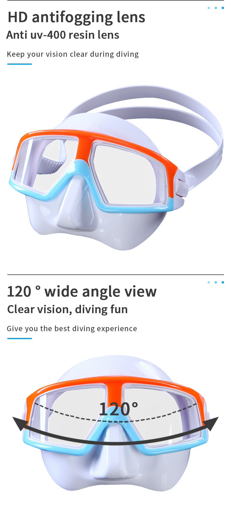 New Orange Frame 100% Liquid Silicone Anti-impact Anti-UV 400 Tempered Glass Wide Angle View Lens Freeding Spearfishing Mask supplier