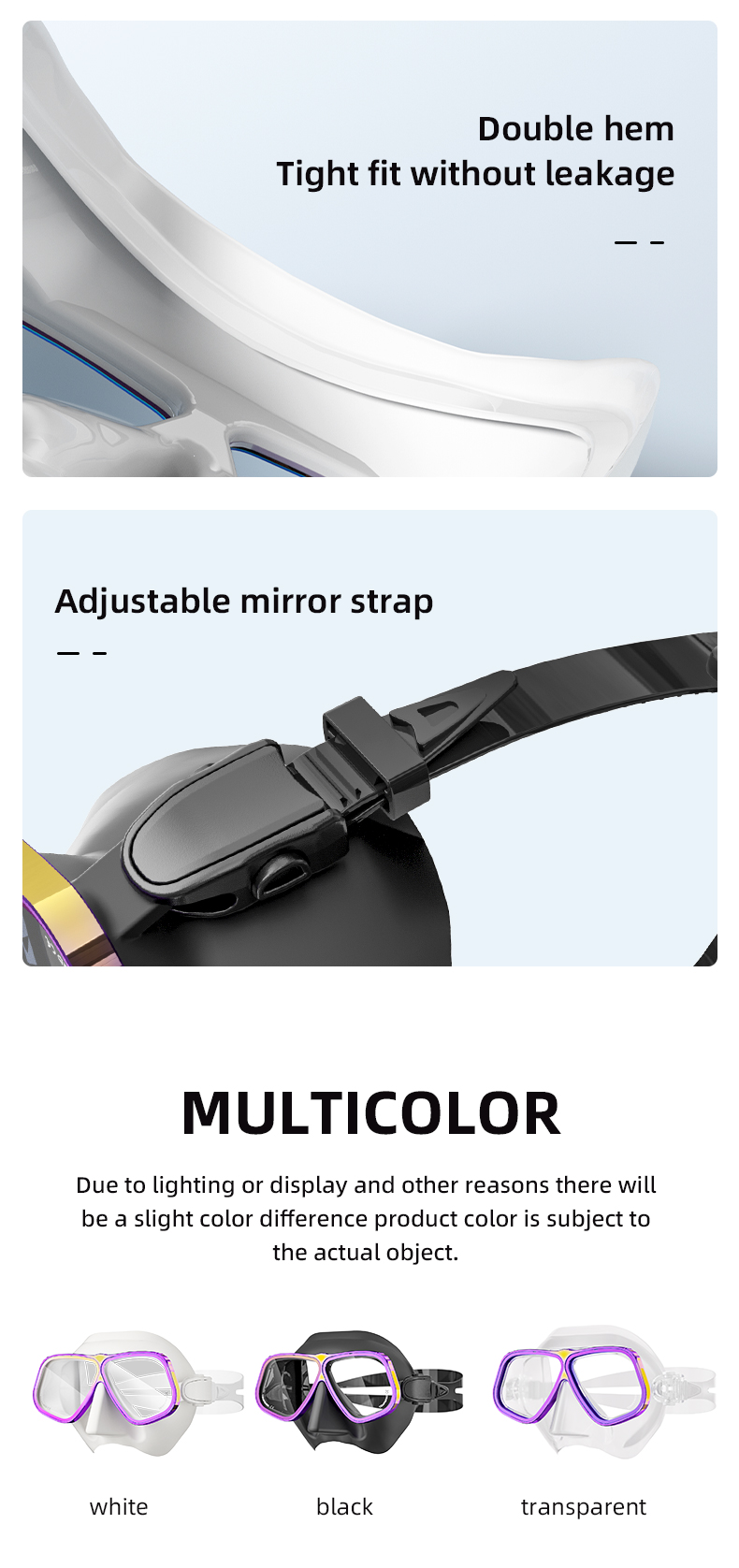 Low Volume Black and Transparent Silicone Free diving Mask factory