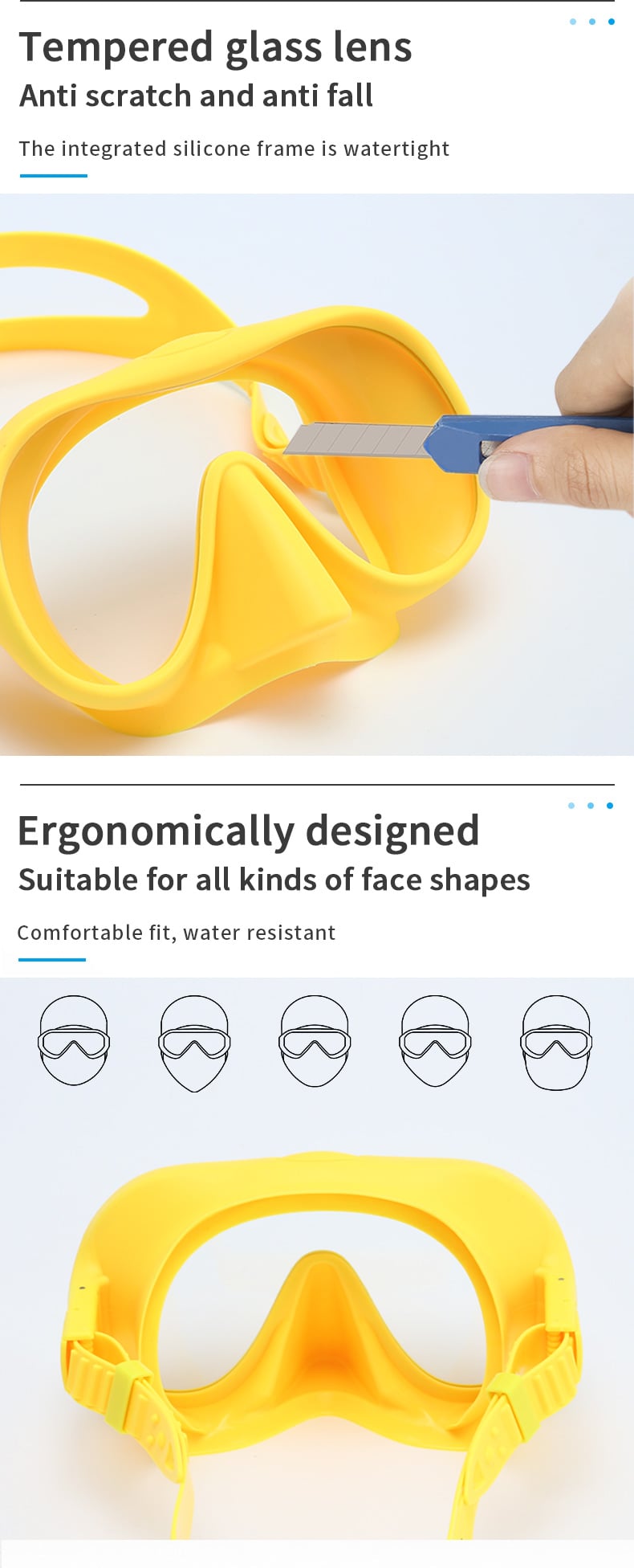 Diving equipment Frameless safe glass low volume snorkel mask oval water spearfishing scuba diving mask details