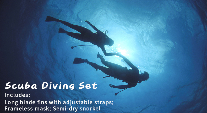High Quality Eco-friendly Silicone Long Blade Fins Adjustable Strap Frameless Lens Se-mi Dry Snorkel Scuba Diving Set supplier