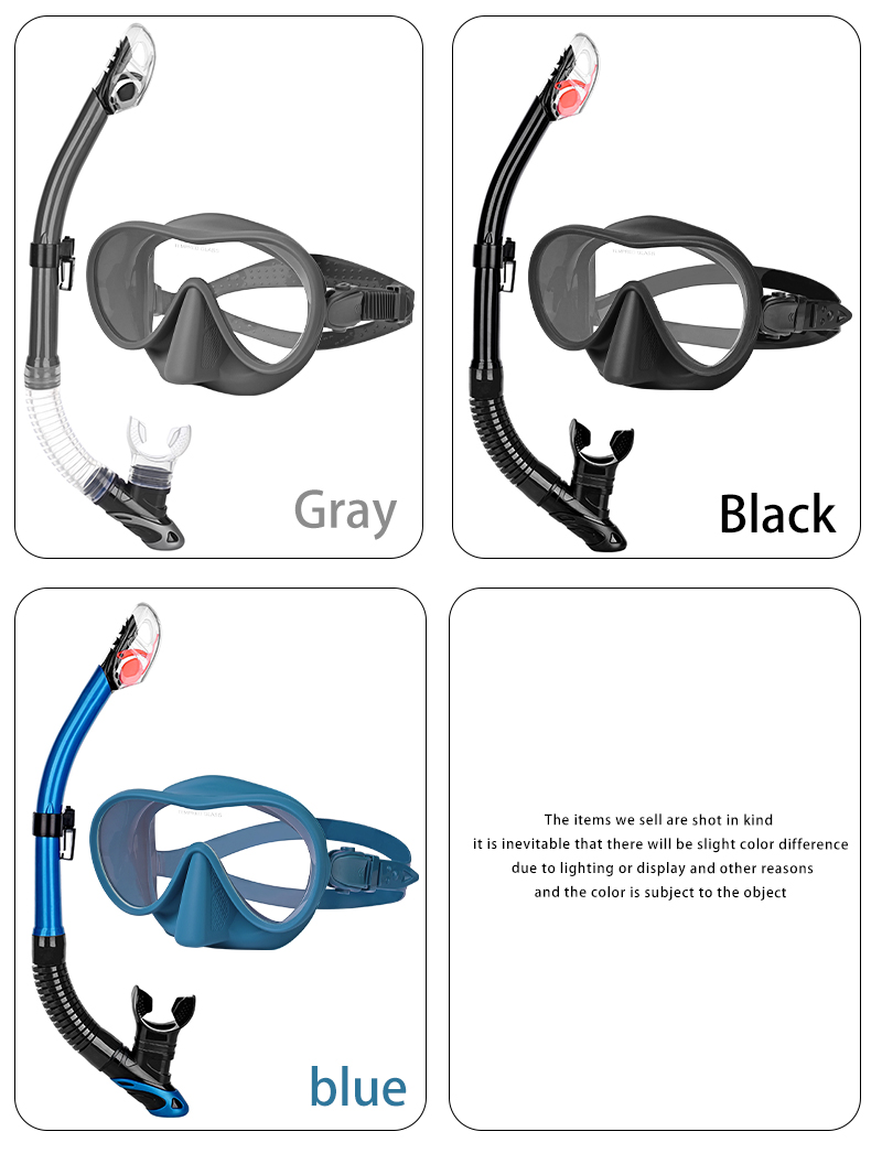 ZMZ DIVE coated Tempered Glass single lens scuba diving Goggles Dry Top snorkeling Mask and Snorkel Set details