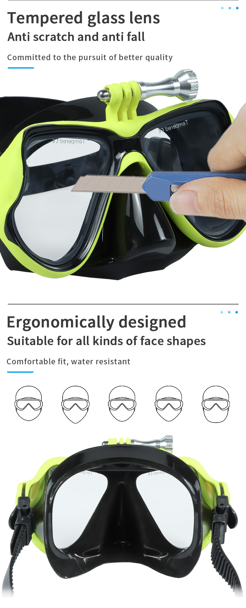 Silicone Diving Mask with Go Pro Camera Mount supplier