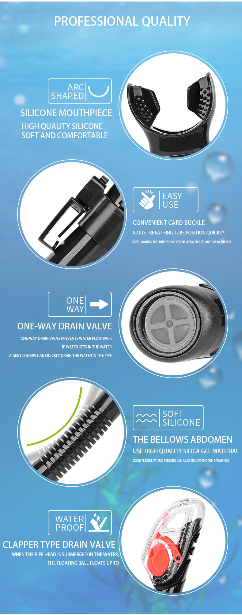 New Underwater Snorkel for Outdoor Swimming Pool Adult Full Dry Snorkel factory