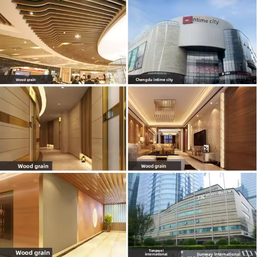 product modern faux wood grain aluminum composite panel 3d realistic wood veneer metal decorative board waterproof fireproof for mall-12