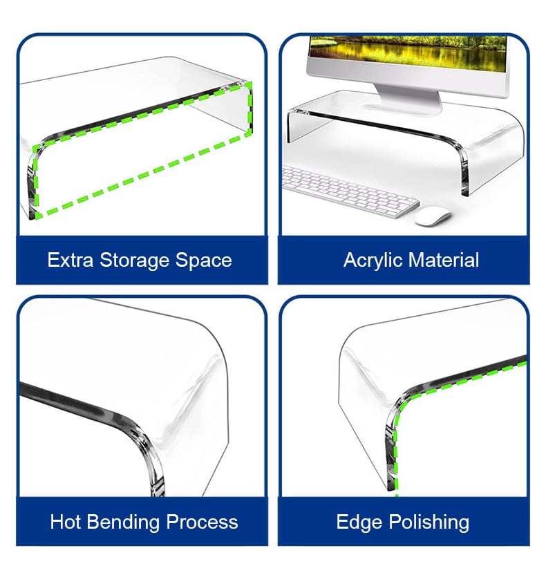 Modern Clear Acrylic Desktop Computer & Laptop Stand Multi-Purpose Monitor Display Rack for Office & Home Desk details