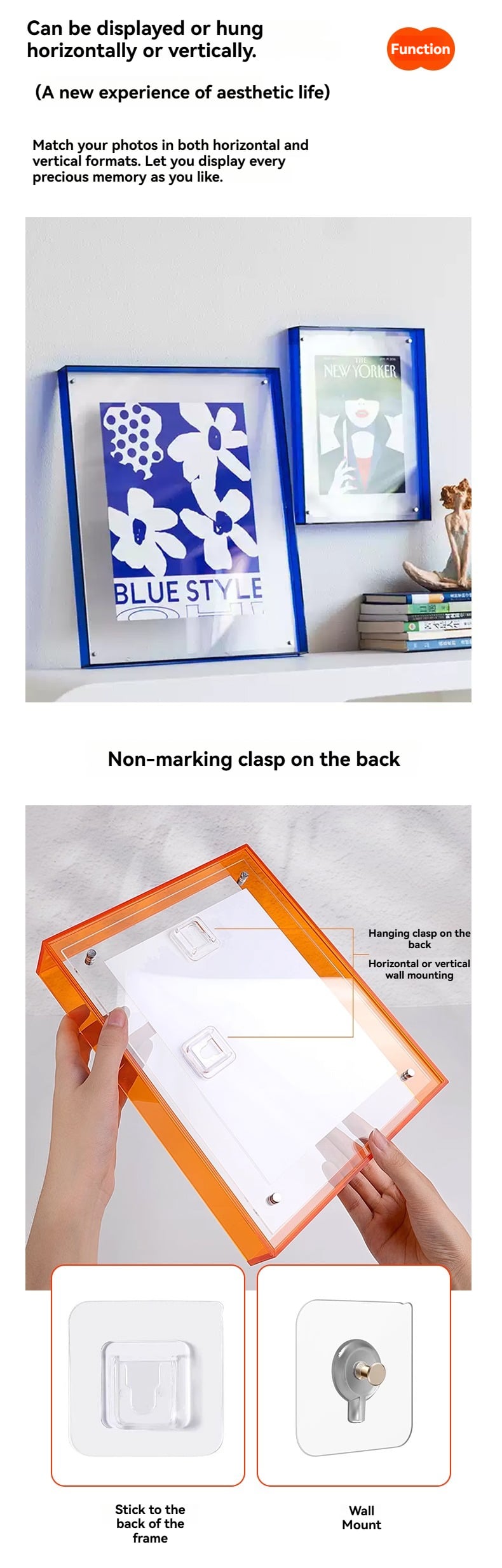 Customized A4 Acrylic Photo Poster Frame Colorful Transparent Display Wall Mounted Aesthetic Aesthetic Display factory