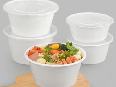 Environmentally friendly single-use plastic food containers for everyday catering applications