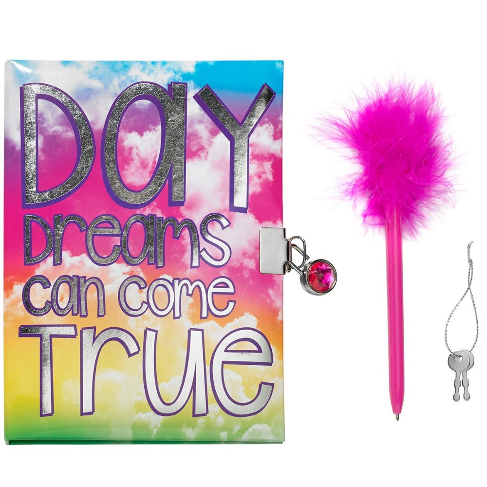 product custom hard cover diary notebook with gem lock and feather pen kids school stationery set-4