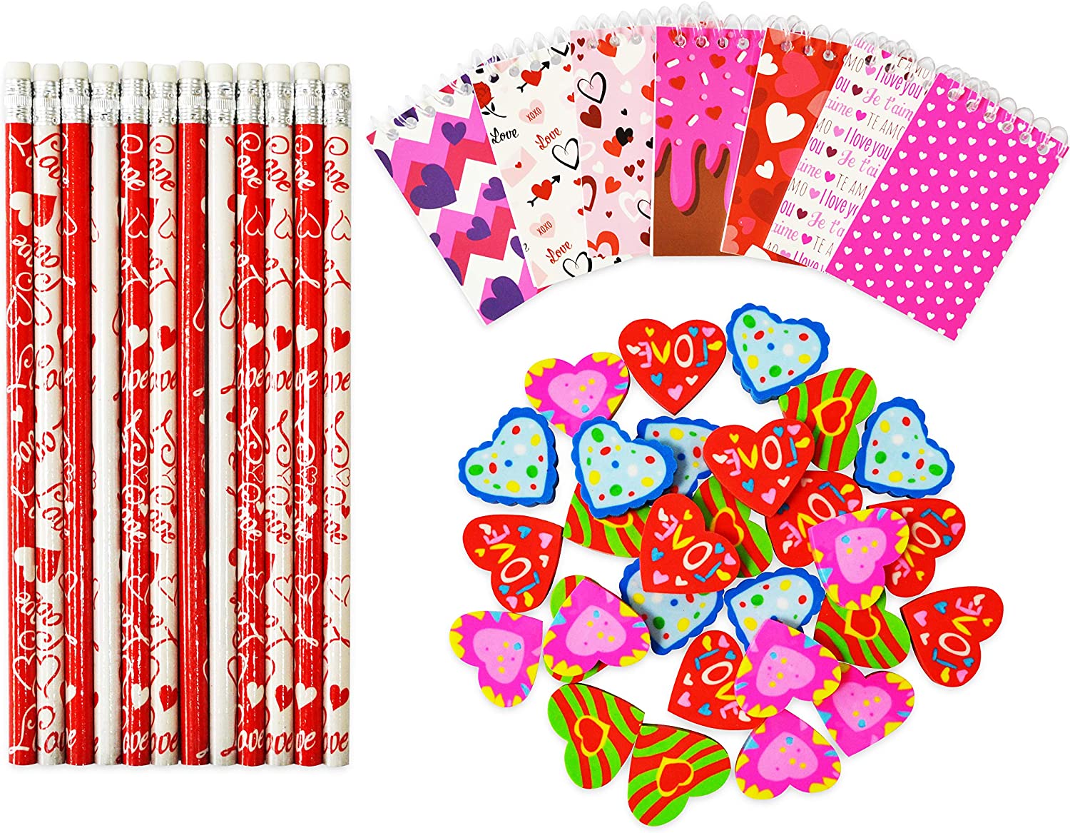 product valentine stationery sets valentine exchange party favor toy valentine themed notepad pencil and eraser set for kids school-5