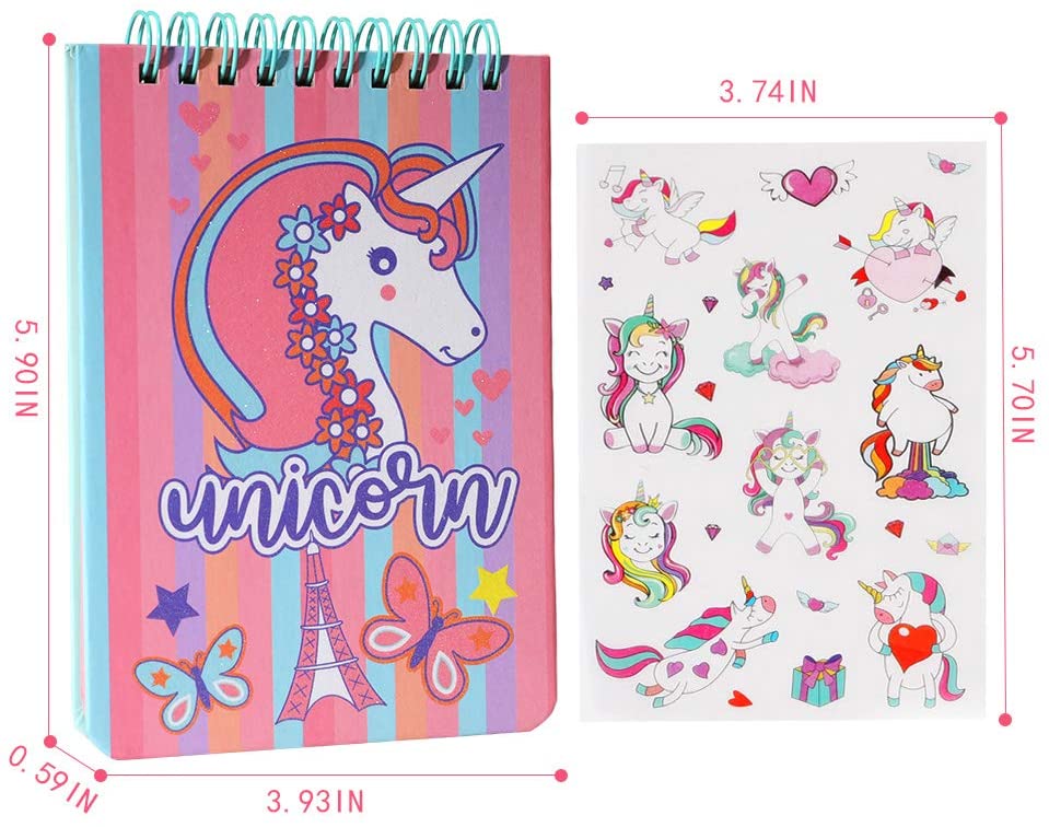 product unicorn notebook journal set for girls stationery set diary pen stickers mini stamps set and drawing stencils included-7