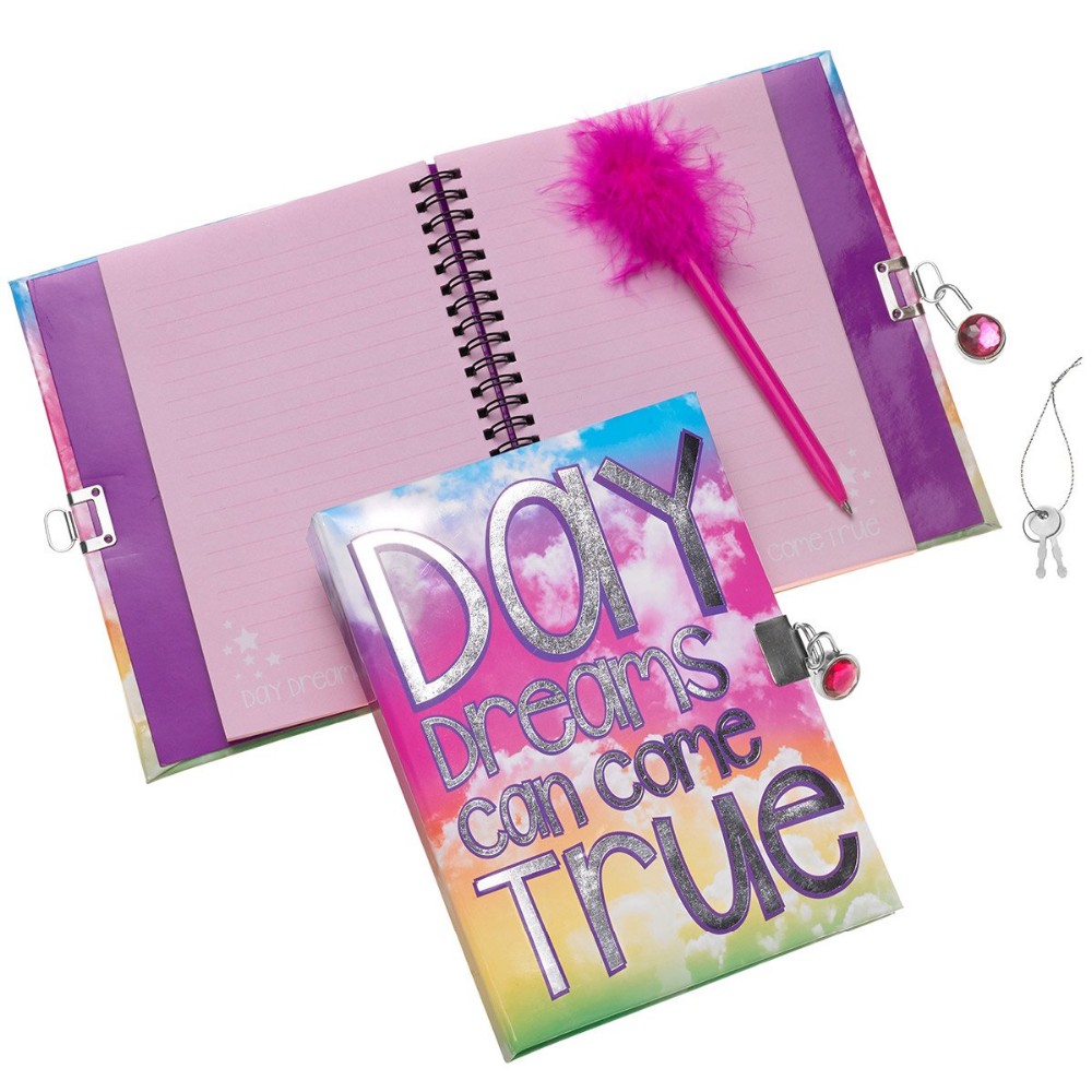 product custom hard cover diary notebook with gem lock and feather pen kids school stationery set-5