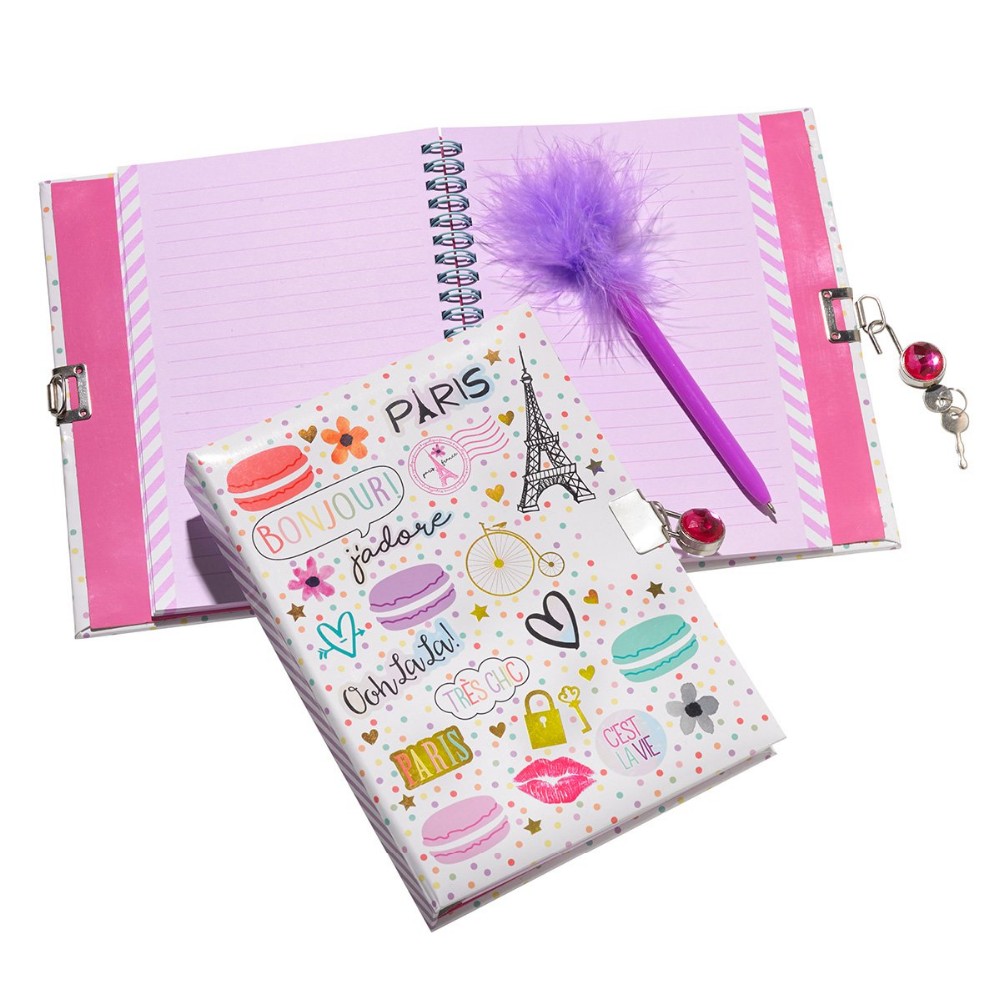 product custom hard cover diary notebook with gem lock and feather pen kids school stationery set-7