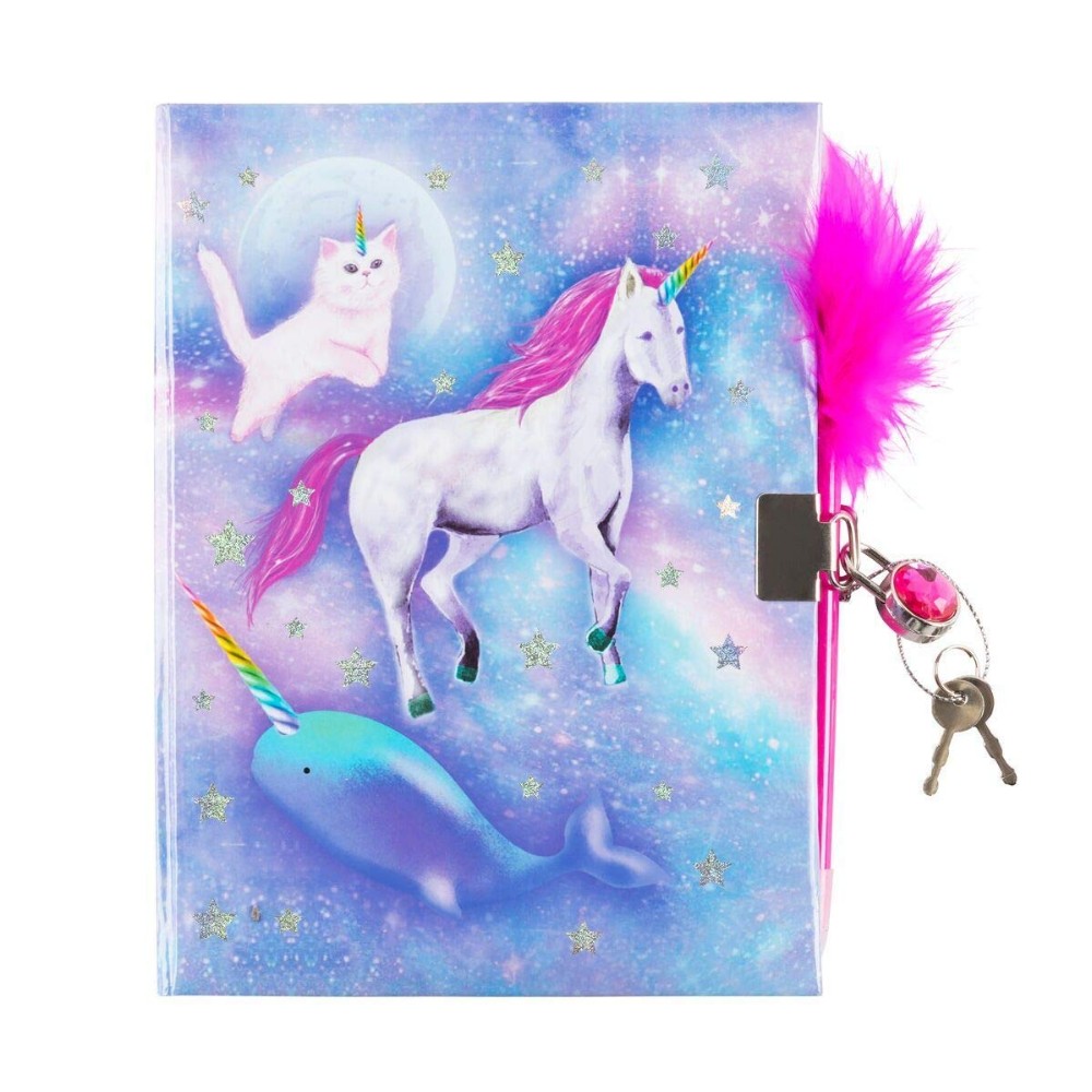 product custom hard cover diary notebook with gem lock and feather pen kids school stationery set-6