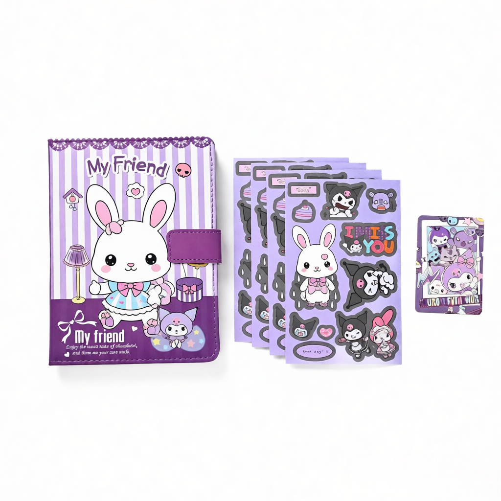 product purple bunny a5 luxury diary notebook with stickers card cute hardcover pu leather cover for girls daily journaling gift-7
