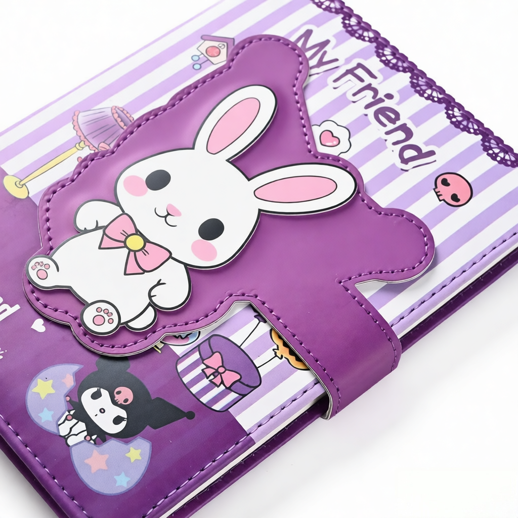 product purple bunny a5 luxury diary notebook with stickers card cute hardcover pu leather cover for girls daily journaling gift-9
