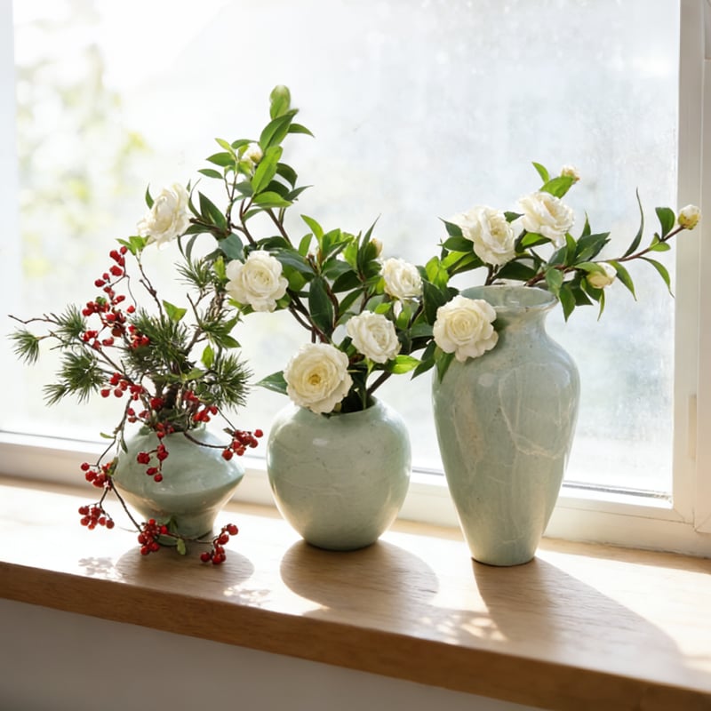 Elegant Natural Marble Flower Vase Set for Home Decoration - Handcrafted Stone Vases for Living Room Entryway Office Hotel details