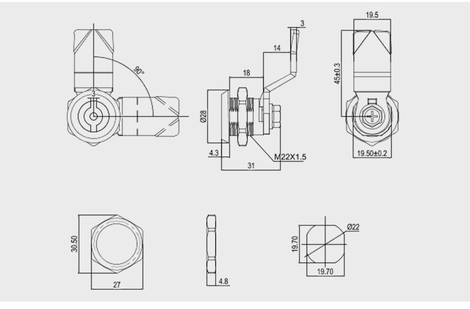 JK603 Different Shape Zinc Alloy Lock Cylinder Quarter Turn Cam Lock High Safe Industrial Cabinet Lock factory