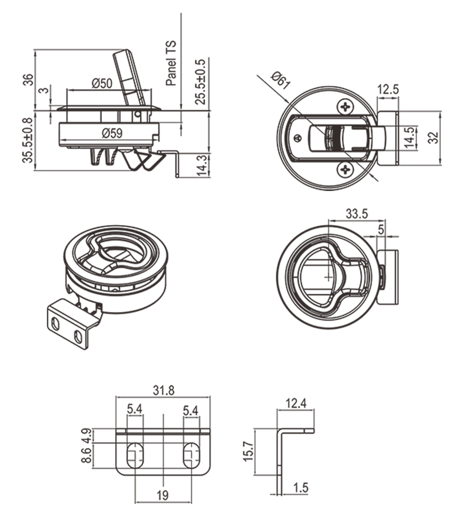 SC256 Stainless Steel Bright Plated Compression Lock Security Plane Lock Push Latch for Electrical Cabinet details