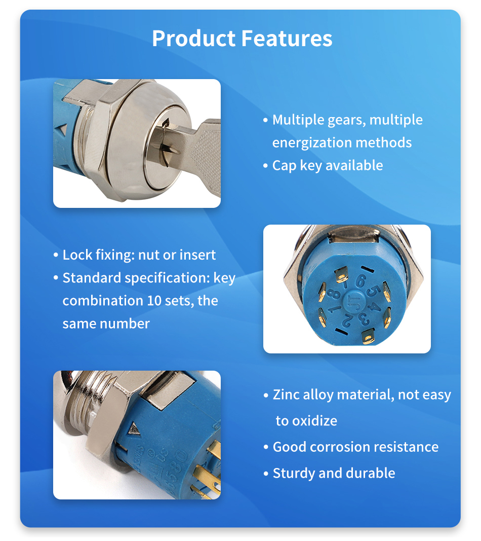 JK216 Multiple Position 2 to 5 Positions Zinc Alloy A126  Key Switch manufacture