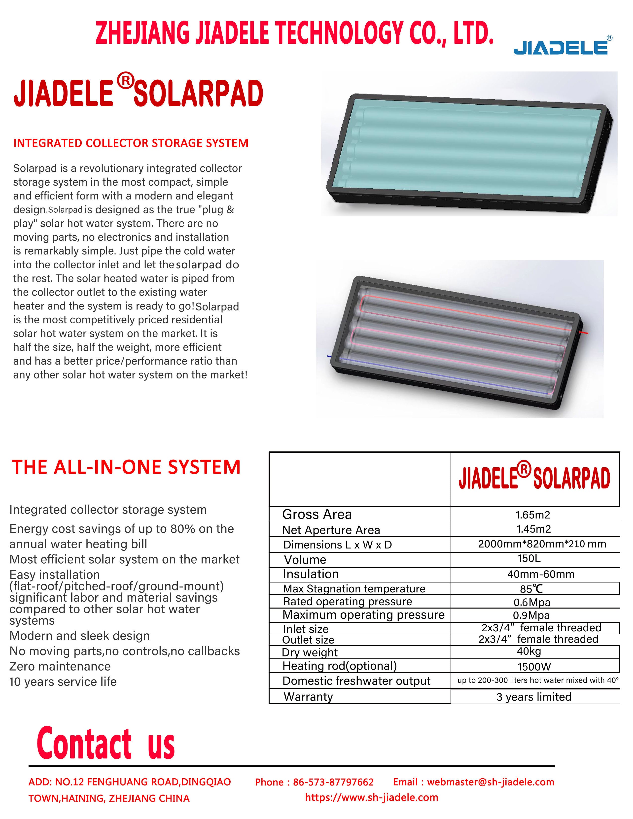 Tankless Pressurized Solar Integrated Water Heater details