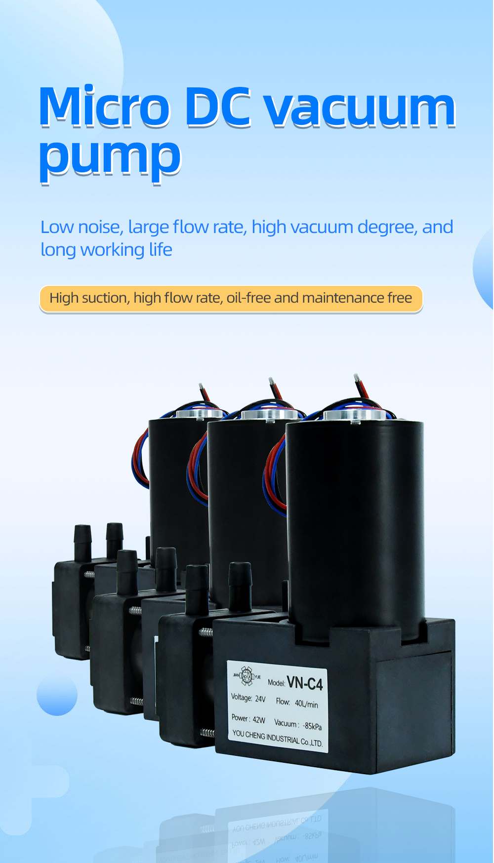 VN-C4 12V/24V 42W Single Head DC Negative Pressure Brushless DC Vacuum Diaphragm Pump factory
