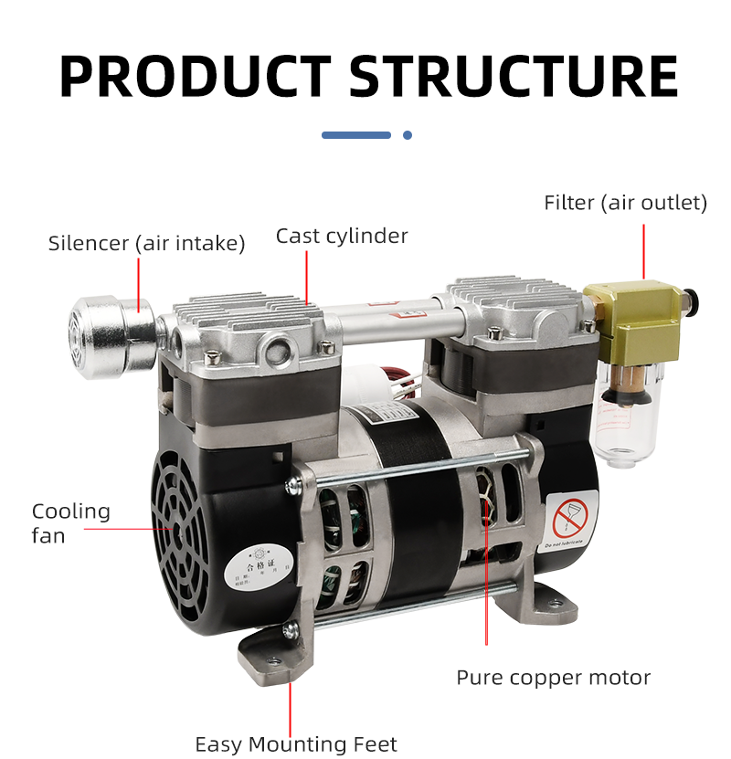 VN-50 220V 230W 65L/min -88KPa Oil Free Piston Electric Vacuum Pump manufacture