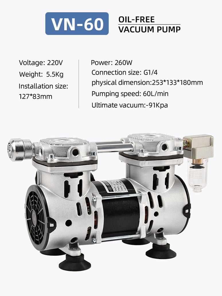 VN-60 220V 260W 60L/min High Pressure Factory Customize 220v Negative Pressure Pumping Suction Small Oil Free Vacuum Pump manufacture