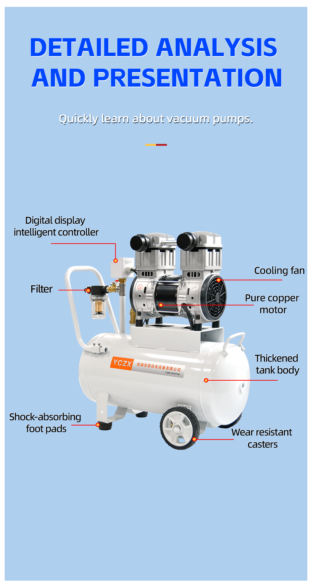 FVN-200V 1000W 220V 200L/min negative pressure oilless vacuum pump with 40L air tank for rubber molding machine details