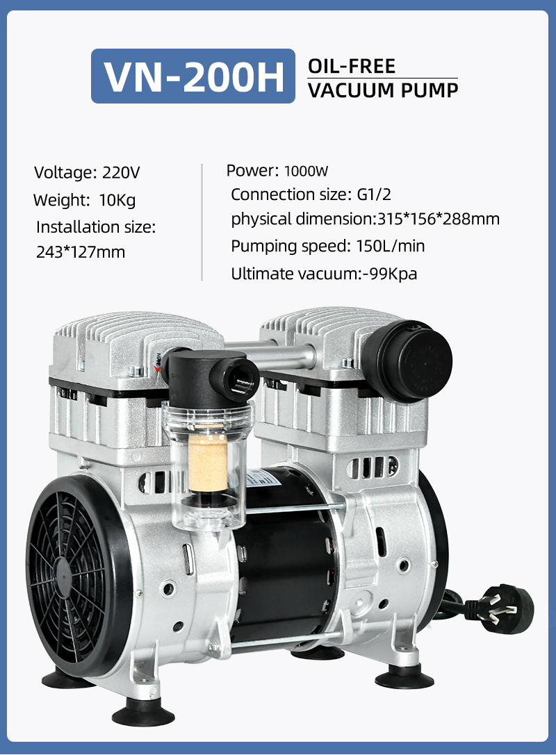 VN-200H 220V 1000W 150L/min High pressure Factory Customize 220v Negative Pressure Pumping Suction Small Oil Free Vacuum Pump details